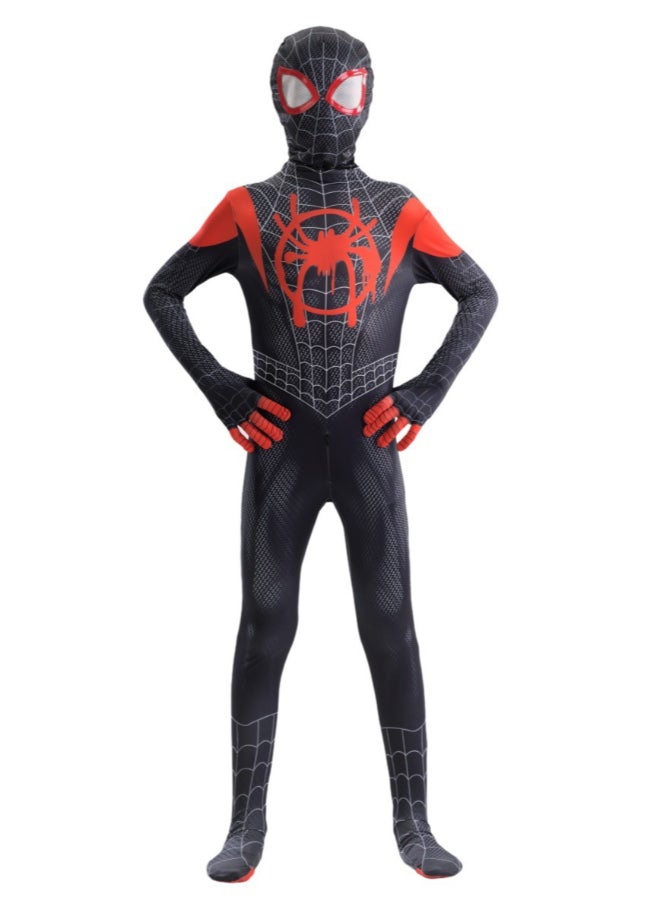Spider-Man Miles Morales Cosplay Costume Full Bodysuit, Into the Spider-Verse Superhero Outfit with Mask for Fans, Costume Parties and Cosplay Events 3 year 100cm